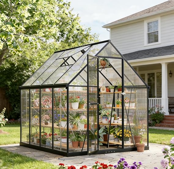 6 x 10ft Polycarbonate Greenhouse, 2026 Upgraded Large Garden Black Greenhouse with Adjustable Roof Vent, Lockable Door, Upgraded Aluminum Anti-Storm-Snow frame, Plant Grow House for Patio Backyard