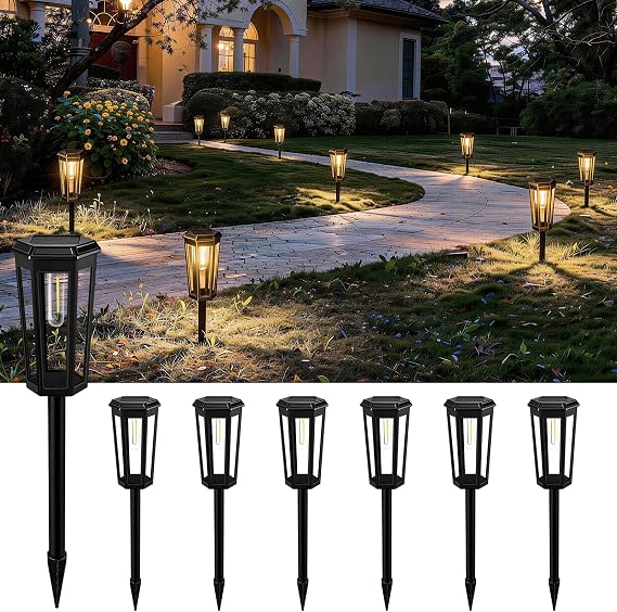 6 Packs Solar Pathway Lights Outdoor, LED Garden Landscape Lightings, 3000K Warm White, Waterproof for Decor Yard, Walkway, Patio, Driveway, Lawn [Energy Class A]