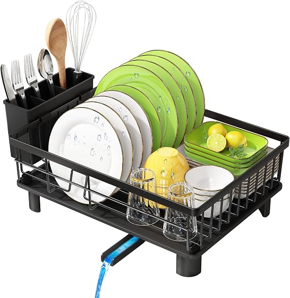 MAJALiS Stainless Steel Dish Drainer with Drip Tray Black