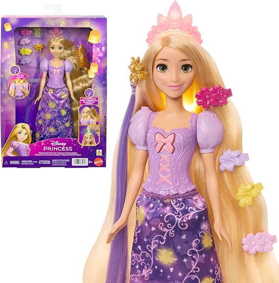 Mattel Disney Princess Rapunzel Fashion Doll w/Light-Up Hair & More