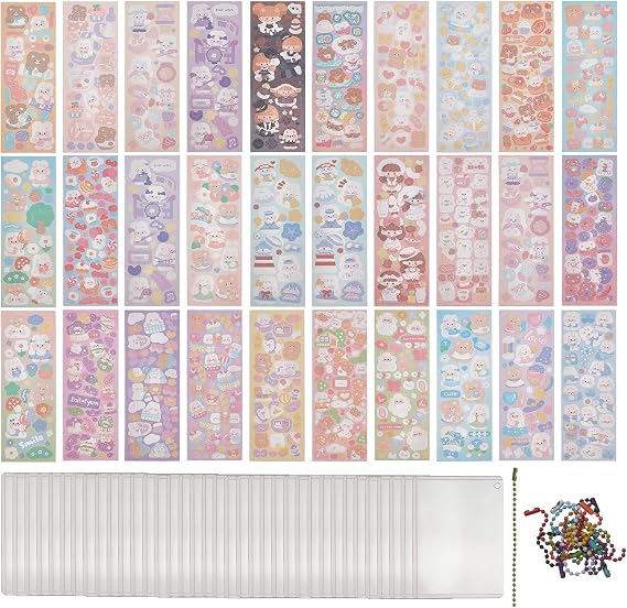 NICENEEDED 10 Pcs Kpop Photocard Holder Keychain Toploaders, 30 Pcs Card Sleeves for Trading Cards Kpop Photocard 30 Pcs Deco Korean Stickers, DIY Photo Card Protector Kit