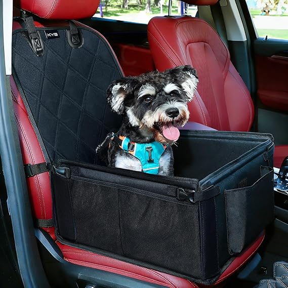 KYG Dog Car Seat - Extra Stable, Waterproof, Non-Slip, Scratch Proof for Small Medium Dogs - Suitable for Back and Front Seat (Black)