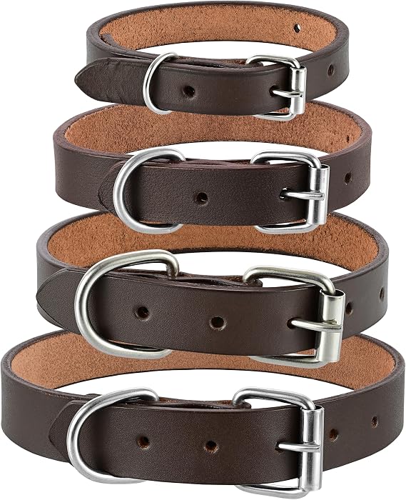 PBF Genuine Leather Dog Collar Heavy Duty, Thick and Durable Collar for Small, Medium, Large, and Extra Large Dogs (Brown, Medium)
