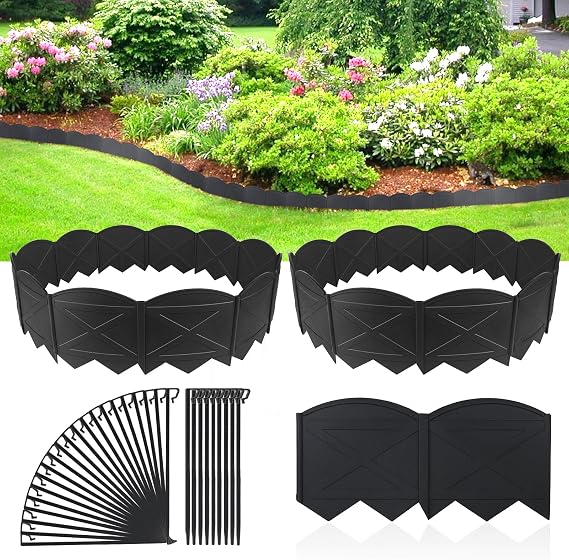 6 in Tall 40Ft Landscape Edging Black Garden Edging &40Pcs Garden Stakes | 7.8 Inch Tall Stakes,40Pcs Edging for Landscaping Plastic Garden Edging Border Flower Bed Edging Borders Lawn Edging