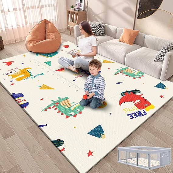 Fshibila 74" 50 Baby Play Mat for Floor, Baby Playmat for Playpen, Thick Ultra Soft Playpen Mat for Playing or Crawling, Provides Cushioning, Double-Sided Pattern (0.4" Thick)