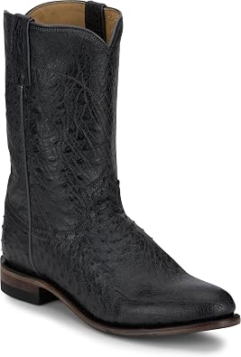 Justin Stinson 10" Smooth Ostrich Roper Men's Western Boots, Premium Exotic Leather, Durable Construction, Stylish Design