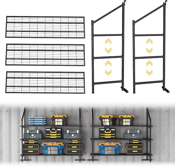 YOHKOH Shipping Container Shelving, 2 Brackets & 3 Grid Panels Adjustable Height 66.5" W x 22.4" D x 59.3" H Heavy-Duty Storage Shelving for Containers, Shipping Container Accessories