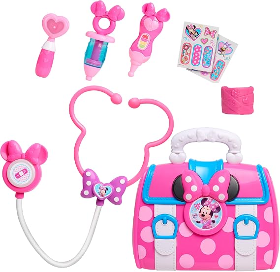 Disney Junior Minnie Mouse Bow-Care 8-Piece Doctor Kit for Toddlers Ages 3-5, Lights & Sounds Stethoscope, Preschool Pretend Play Medical Set, Pink Kids Toy for Ages 3+ by Just Play
