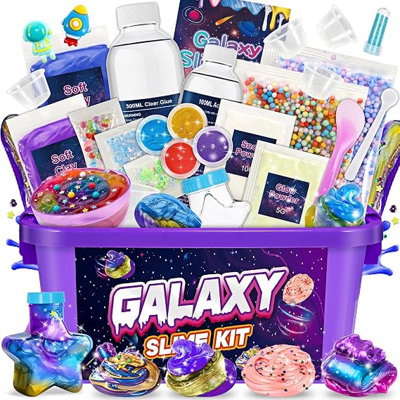 iKidiki Slime Making Kit, Toys for 6 7 8 9 10 11 12 Year Old Girls Boys Gifts Birthday Galaxy Slime Kits for Girls 6-12 Year Old Girl Boy Gifts Fluffy Slime Kids Birthday Presents Craft Kits for Kids