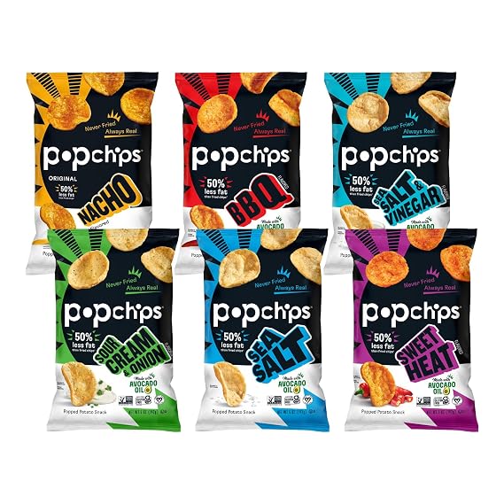 Popchips Potato Chips, Sweet Heat, Salt & Vinegar, Sour Cream & Onion, Sea Salt, Nacho, BBQ, 5 Oz, 1 Each (Variety Pack)