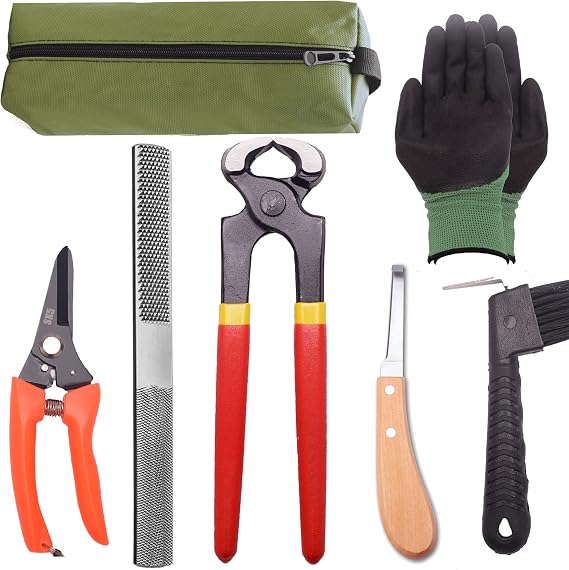 Farrier Tool Kit - 20.3 cm プロフェッショナル Farriers ひづめ ニッパー カッター ハンドル ナイフ ミニ やすり ひづめ ヤギ 豚 馬 金属 鋏 7 ピース