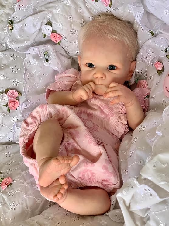 TERABITHIA 18" Realistic Baby Doll Lifelike Reborn Newborn Girl Doll in Soft Touch Vinyl Lifelike Sweet Face Blonde Hair Pink Floral Outfit Gift Set