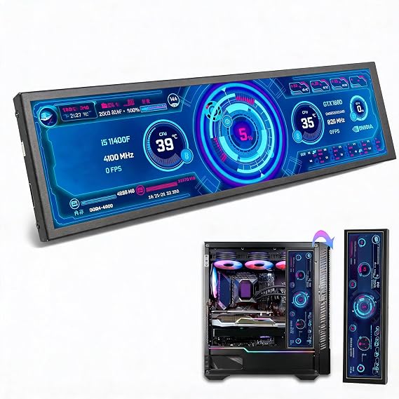Dpofirs 8.8in USB Mini Screen, USB C PC Sensor Panel Display, PC CPU Data Monitor, PC Computer Temp Mini Secondary Screen for Desktop Chassis (Without Touch)