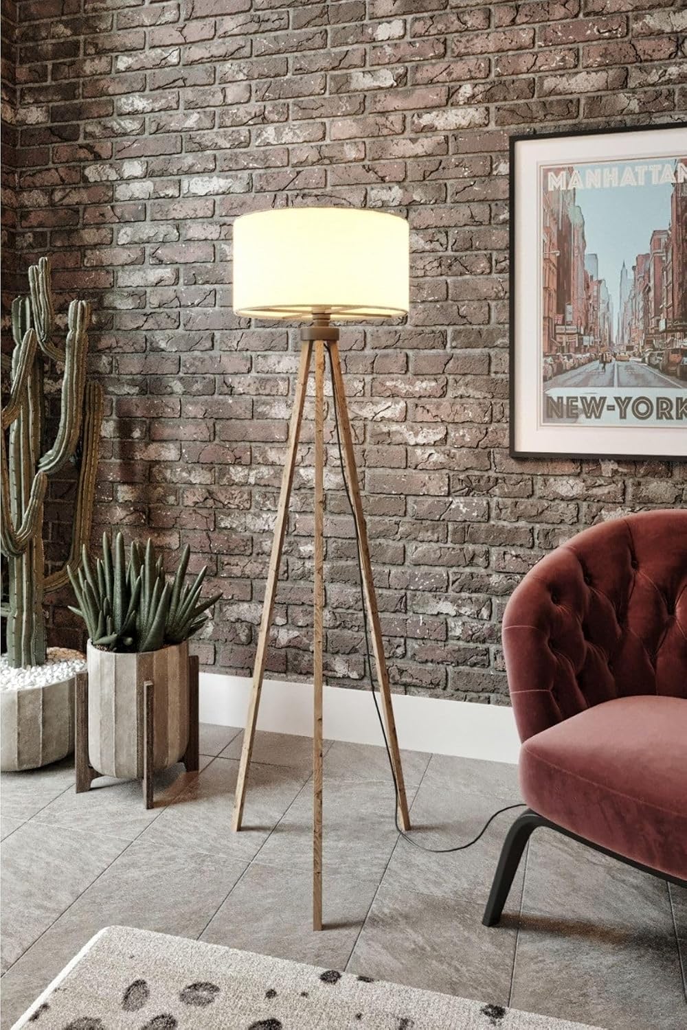 Tripod Lambader 3 Ayaklı – Modern Dekoratif Ayaklı Lamba, E27 Duy Uyumlu, MDF Ahşap Ayaklı Salon ve Yatak Odası Aydınlatma Kahverengi, 120 cm [Enerji Sınıfı A]