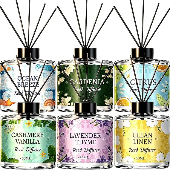 6 Pack Reed Diffuser Set, Reed Diffusers for Home with 30 Sticks