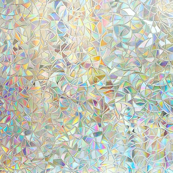 3D Rainbow Window Film Privacy Decorative Window Sticker for Glass Non-Adhesive Static Window Clings Removable Vinyl Window film Rainbow Effect Anti UV for Home (43x200cm)