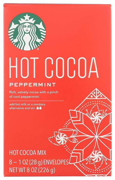 Starbucks Hot Cocoa Mix Packets, Peppermint Flavor, Rich and Velvety, 8 Individual Packets Per Box, 8 Ounce (Pack of 1)