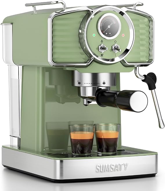 SUMSATY Espresso Machine 20 Bar, Retro Espresso Maker with Powerful Milk Frother Steam Professional Expresso Machine for Home with 61oz Water Tank Cappuccino & Latte Maker, Green