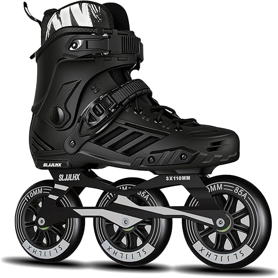 3 Wheels Inline Skates for Men Women, Professional Roller Skates Blades for Male Female,High Performance Fitness Adult Speed Skates with 110MM Wheels, Washable Liner(Black)
