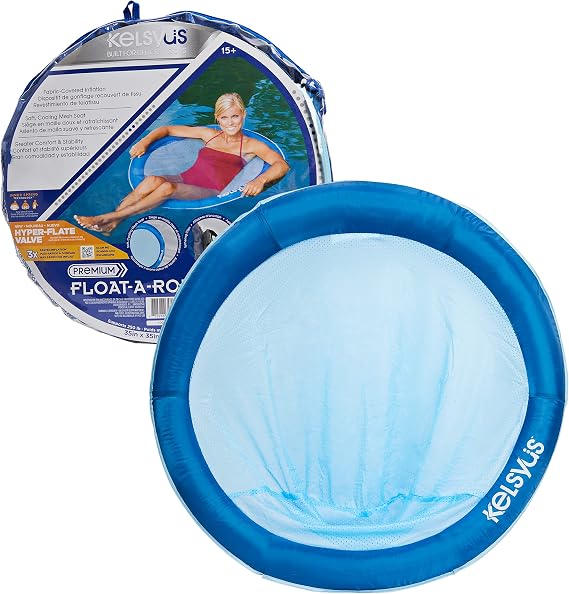 Kelsyus Premium Float-A-Round Portable Hammock Chair with Fast Inflation, Inflatable Fabric-Covered Lake & Pool Float for Adults