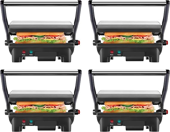 Chefman Electric Panini Press Grill,Compact 2-Slice Sandwich Maker,Non-Stick Coated Plates,Opens 180 Degrees,Dishwasher Safe,Removable Drip Tray,Stainless Steel/Black,(Pack of 4)