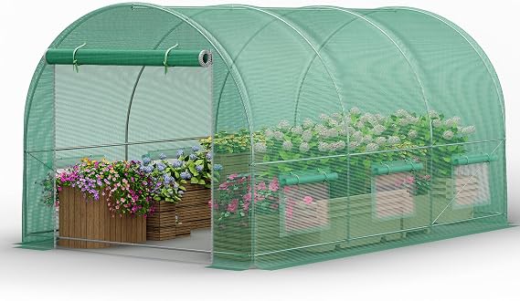 Walk-in Greenhouse 1387FT, Outdoor Tunnel Greenhouse, Large Plant Hoop House for Outside, Hot House for Winter with 6 Ventilated Mesh Windows, Galvanized Steel Frame (Green, 1387FT)