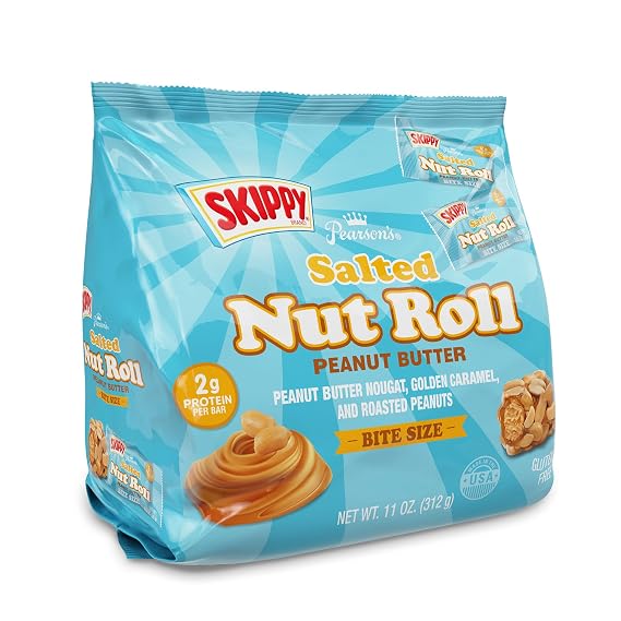 Pearson's SKIPPY Peanut Butter Salted Nut Roll | Peanut, Caramel, Peanut Butter Candy | 11 oz. Bag |Bulk, Individually Wrapped