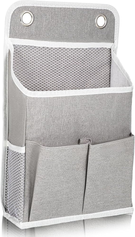 Hanging Organizer with Pockets, Wall Hanging Baskets for Organizing, Storage Basket Bedside Caddy Camper Fabric File Organizer Holds Books, Phones, Glasses, Mail, Keys for Home, Office, Dorm (Grey)