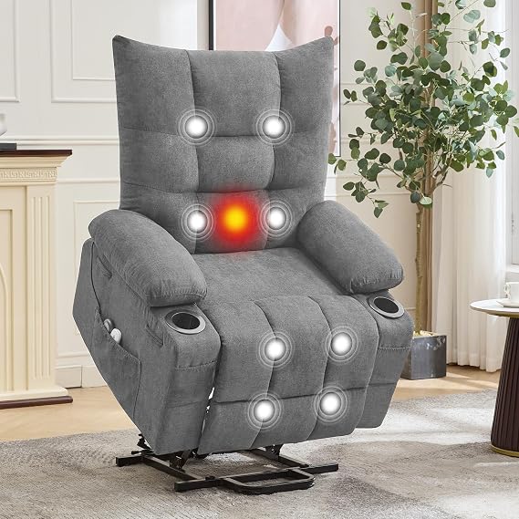 Power Lift Recliner Chair for Elderly - Electric Massage & Heat Recliner with 45 Assist Stand, Living Room Sofa for Small Space Furniture, Swivel Rocker with Cup Holders, Reclining Lounge for Adults