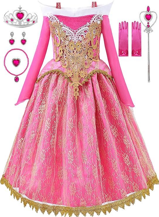 Aoiviss Girls Princess Costume Dresses Pink Fancy Princess Dress Up Clothes
