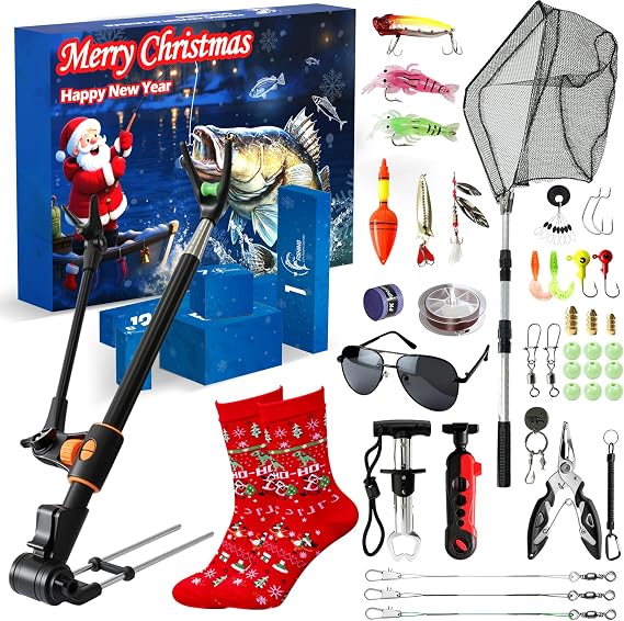 Fishing Advent Calendar 2025 Adult Teen, 24 Days Fishing Lure Advent Calendar for Fisher Men Boys, Fishing Tackle, Xmas Christmas Countdown Surprise Gift for Father Grandpa Brother Boyfriend