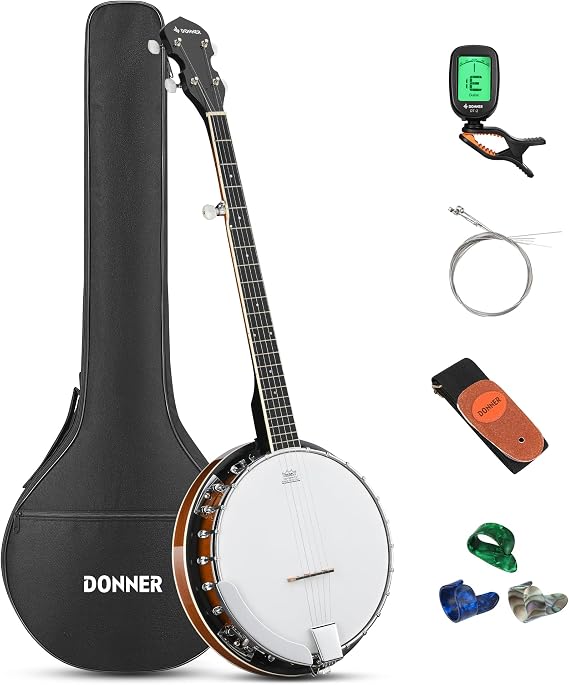Donner Banjo Full Size 5 String Tenor Banjolele Guitar with Banjo Kit