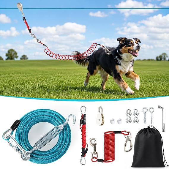 50FT Dog Zip Line System for Large Dogs Up to 300lb