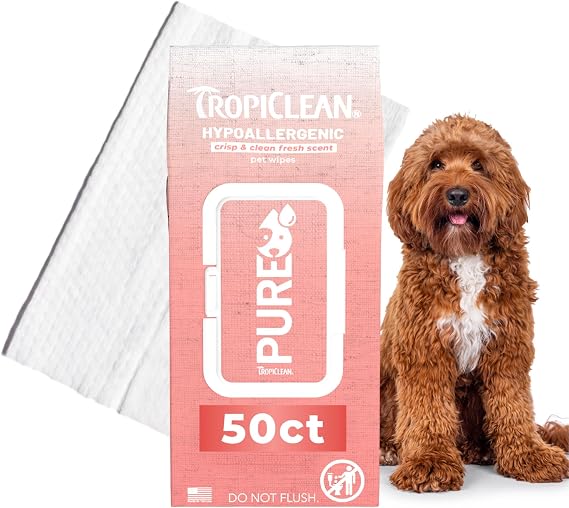 TropiClean Pure Hypoallergenic Dog Wipes, 50ct