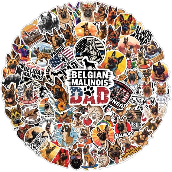 64pcs Belgian Malinois Stickers Waterproof Decals for Water Bottles Laptop Luggage Computer Scrapbooking Teens Adults Girls Kids Funny Party Birthday Decorations