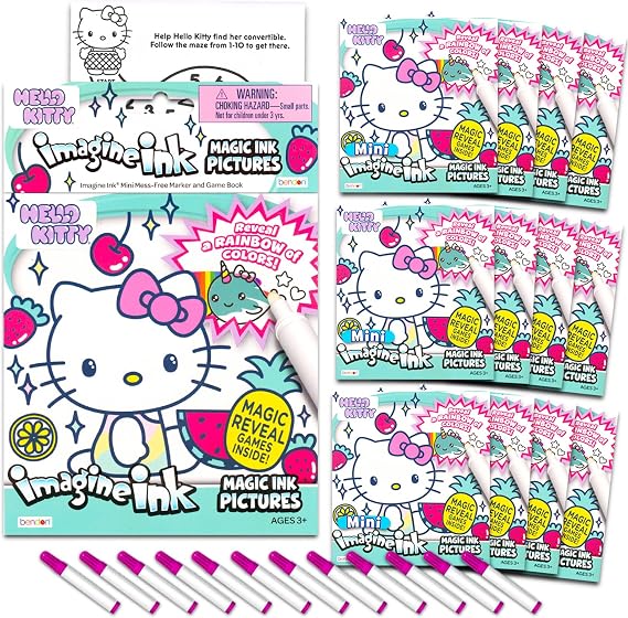 Hello Kitty Imagine Ink Magic Coloring Party Favors 12 Pk Mess Free Bundle | No Mess Mini Magic Ink Sanrio Goodie Bags Stuffers Set - Bulk Hello Kitty Activity Book Party Supplies for Kids