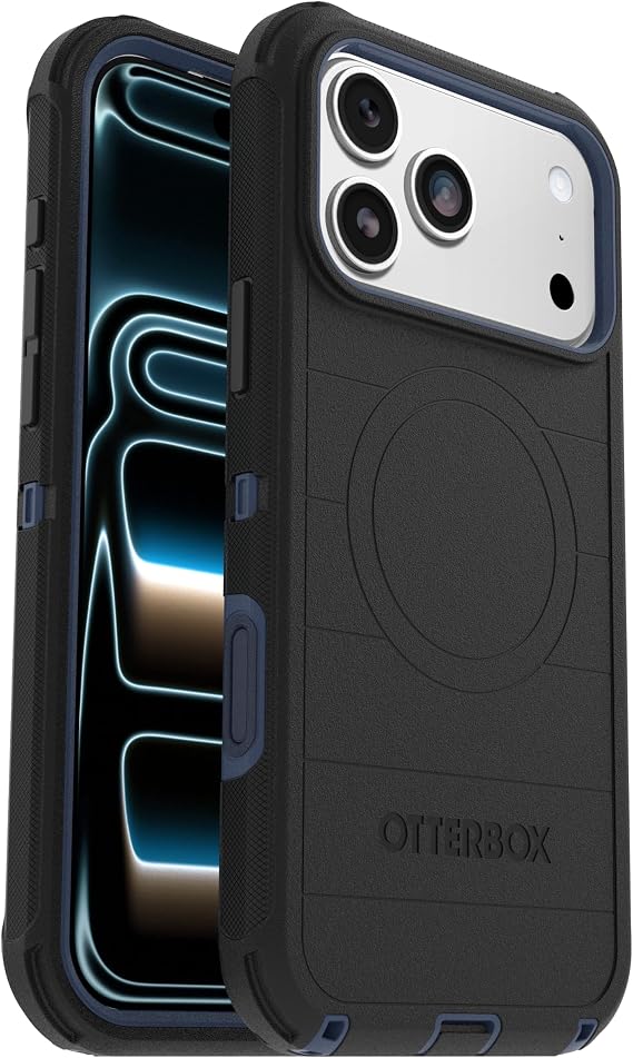 OtterBox iPhone 17 Pro Max (Only) - Defender Series Case - Black Shadow (Black & Blue) - Snaps on MagSafe - Tough - Rugged & Durable