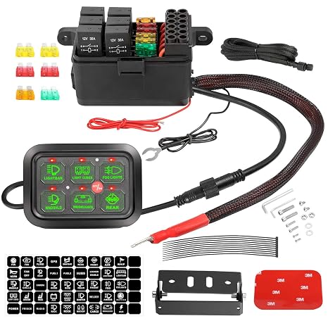 6 Gang Switch Panel Circuit Control Box Automatic Dimmable | Switch Pod Panel Relay System Universal Touch Switch Box with Harness Label Sticker for Car Marine Boat ATV UTV Truck