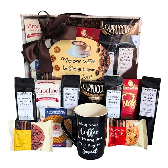 Coffee Gift Basket with Mug, Gourmet Coffe Chocolate & Cookies Gift Set for All Occassions Birthday, Thank You, Anniversary, Corporate Gifts, Coffee Gift Box