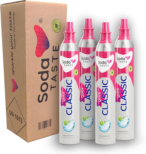 SodaTASTE Quick Classic CO2-Zylinder tauschen 4er-Pack (Refill) für Wassersprudler mit Quick Connect System für bis zu 240l gesprudeltes Wasser (ACHTUNG: Leerer Zylinder benötigt)