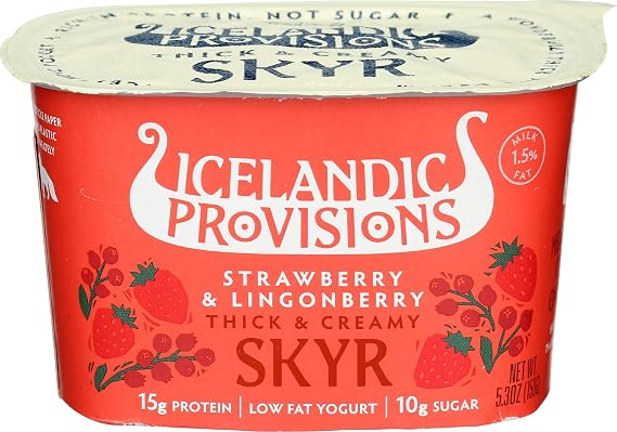 Icelandic Provisions Strawberry Lingonberry Skyr Yogurt 5.3oz | 15g Protein, Thick & Creamy