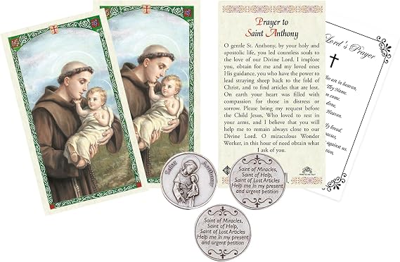 Trendzeen St Anthony Card - Laminated Saint Anthony of Padua Prayer Card, Pocket Token, The Lord's Prayer - for Daily Devotion, Reflection - 7 Items Set