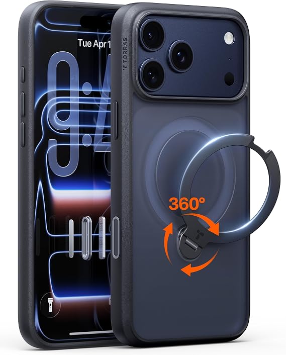 TORRAS Q3 Spin for iPhone 17 Pro Case, 360 Magnetic Stand, Black
