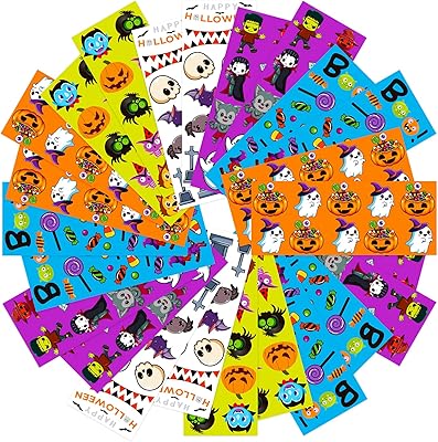 Irichna 50-Sheet Halloween Stickers - 660pcs, Vinyl Waterproof Spider Bats Pumpkin Stickers for School and Party