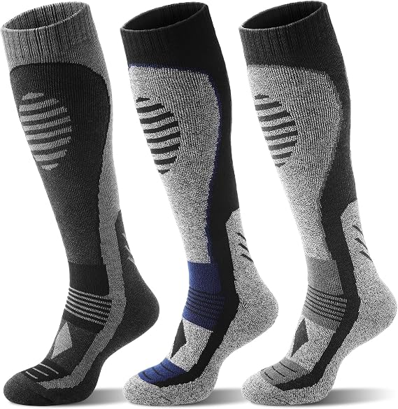 Ski Socks - 3 Pairs Warm Merino Wool Snowboard Socks Thermal Sock for Mens Womens in Cold Weather