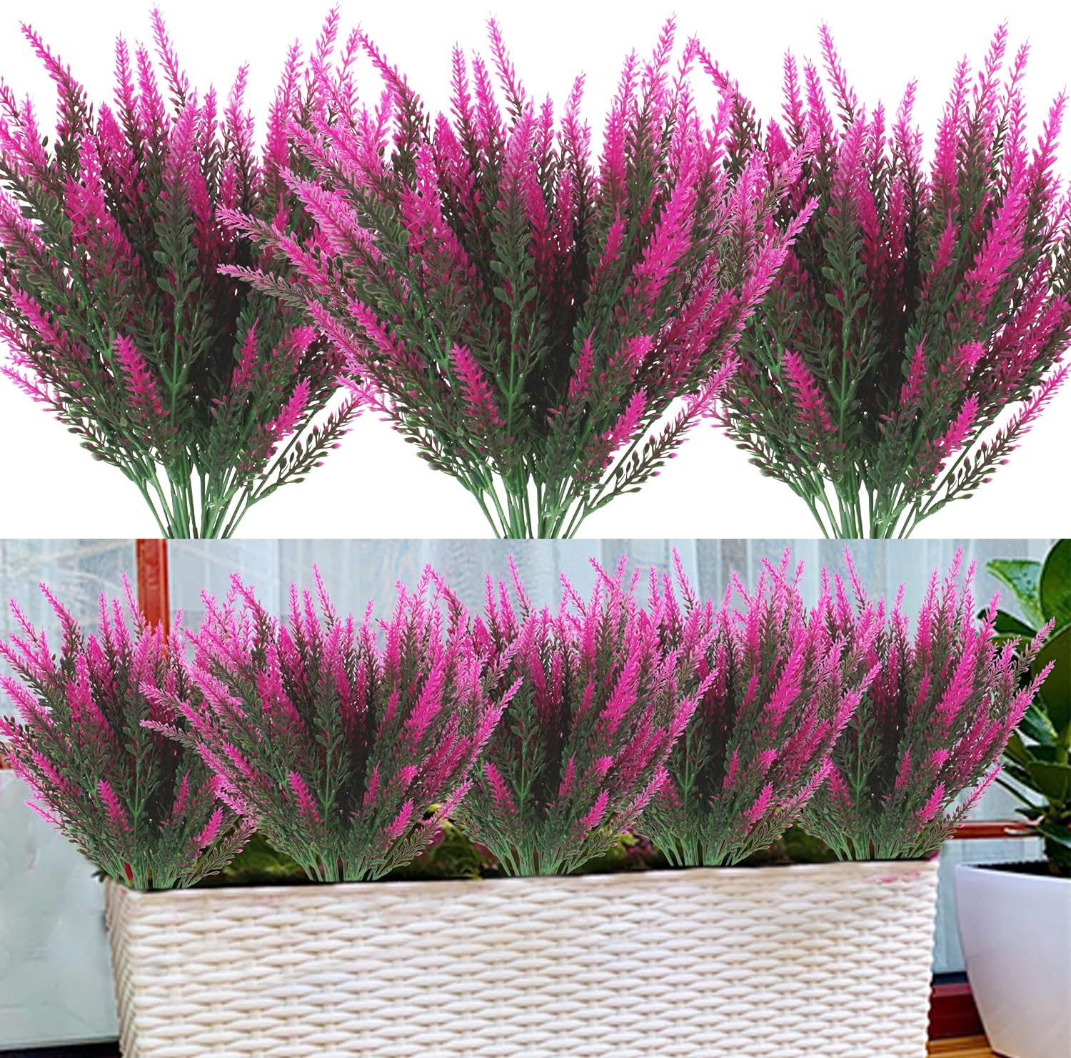 HEJIAYI Artificial Outdoor Flowers - 16 Bundles Fake UV Resistant Shrubs Flowers for Indoor Outdoor Home Garden Kitchen Office Table Vase Fushia