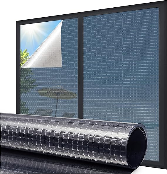 Coavas One Way Privacy Window Film Reflective Window Tint for Home,Static Cling Mirror Heat Blocking Covering See Out Not in,Anti-Uv House Daytime Privacy, Blue-Silver,17.5x78.7 in