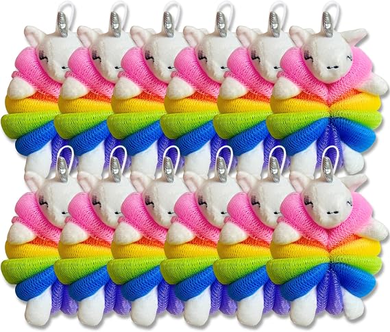 Cute Bath Sponge - Mesh Body Pouf, Gentle Shower Sponges, Pack of 12