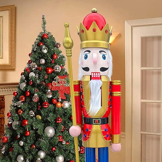 CDL Nutcracker 6Foot 180cm Hand-Painted Gold and Blue Large Wooden Christmas Nutcracker Figure King Christmas Decoration 6ft K01