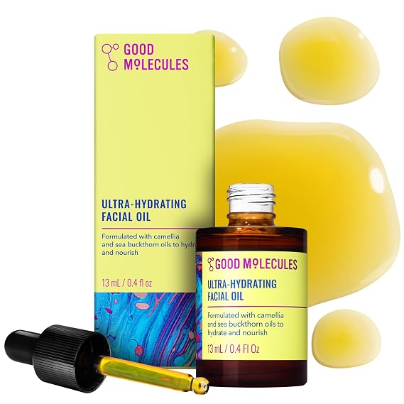 Good Molecules Ultra-Hydrating Facial Oil, Face Oil for Dry Skin, 13 ml | Camellia and sea buckthorn oils hydrate and relieve dry patches. Supports the skin moisture barrier.